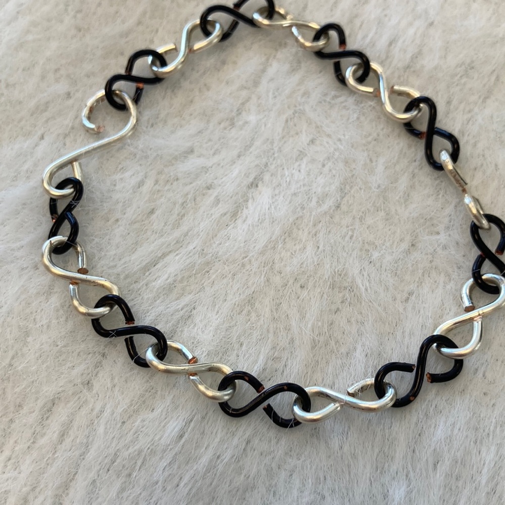 Hand crafted  Artisan silver and black chain bracelet.